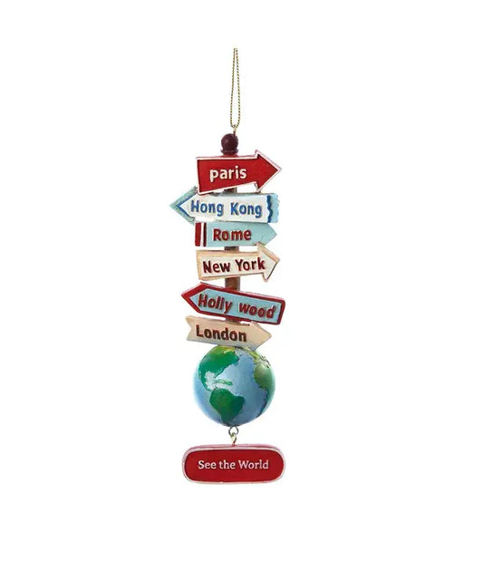 SEE THE WORLD Kurt Adler Ornament - World Signs, Globe and Inspiration!