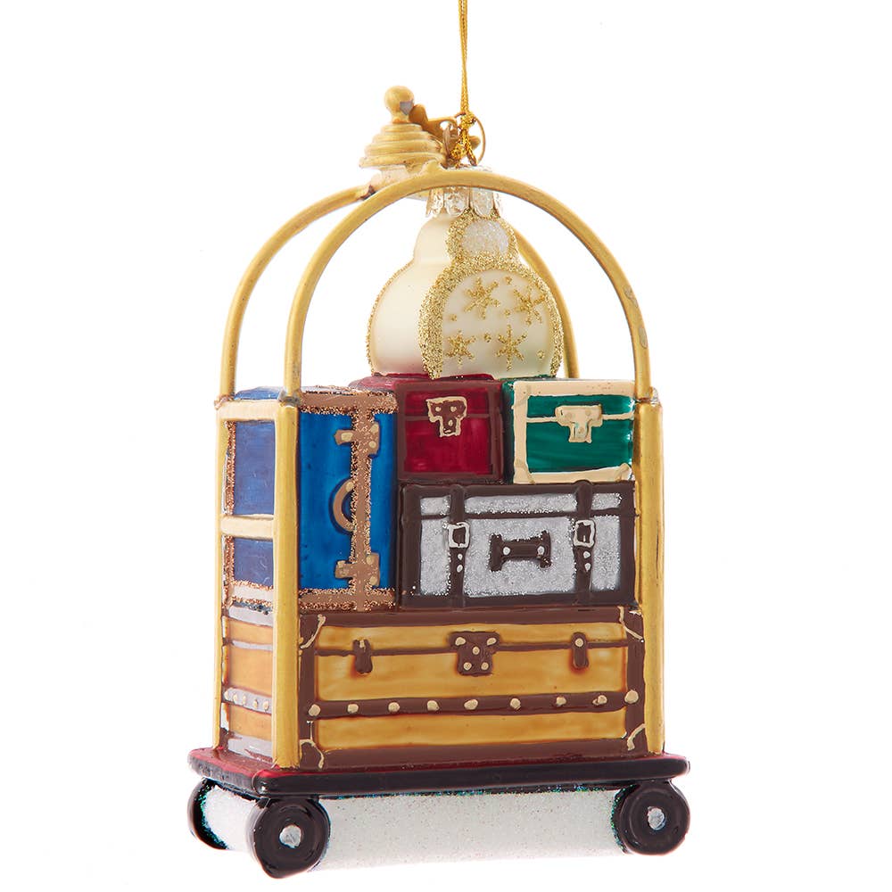 Noble Gems from Kurt Adler Glass Luggage Cart Travel Ornament